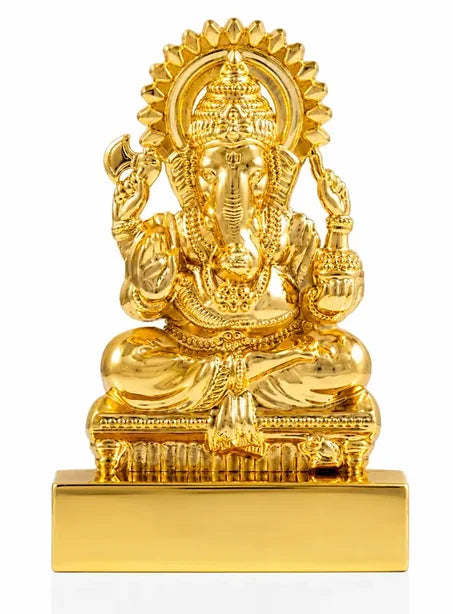 Golden Lord Ganesha Idol on a Pedestal Base